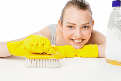 Routine cleaning of desks, floors and shared office spaces in W12